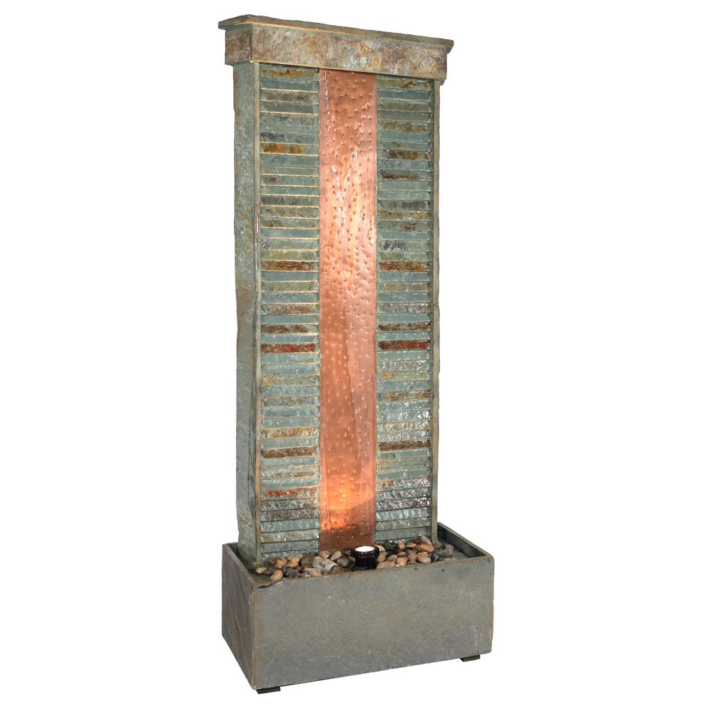 Rippled Slate 48-inch Outdoor Water Fountain - Outdoor Water Feature with LED Light
