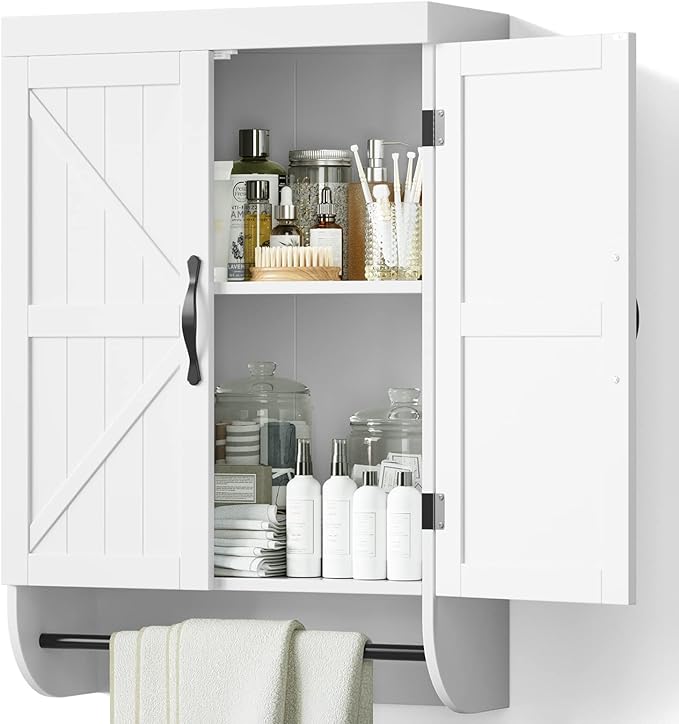 Bathroom Storage Wall Cabinet Over The Toilet with Adjustable Shelf, Space Saver 2-Door