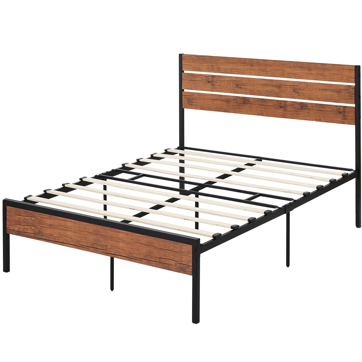 Size Bed Frame with Headboard Footboard, Rustic Brown Wood Farmhouse Metal Platform
