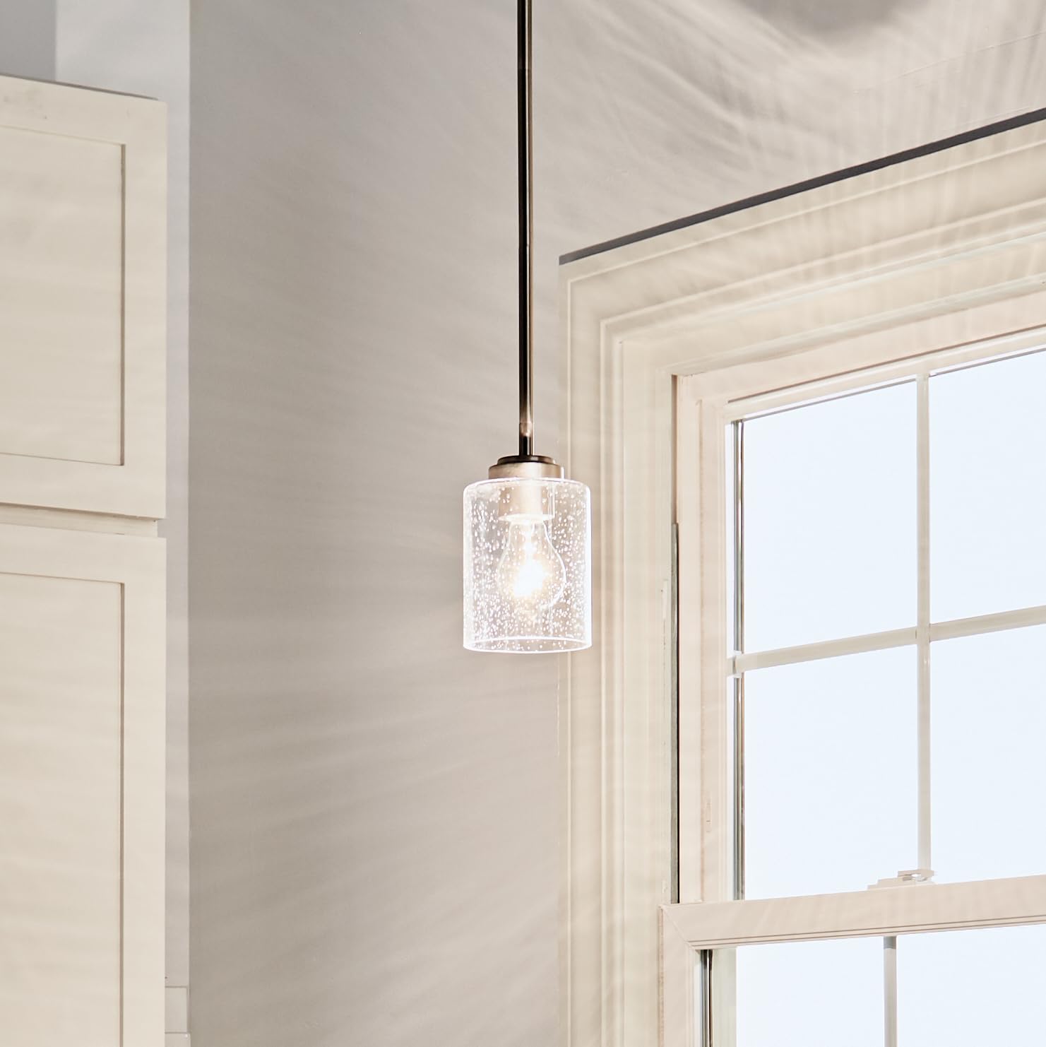 Kichler Winslow 7.5" Mini Kitchen Pendant with Clear Seeded Glass in Brushed Nickel, (7.5" H x 4.25" W), 44032NI