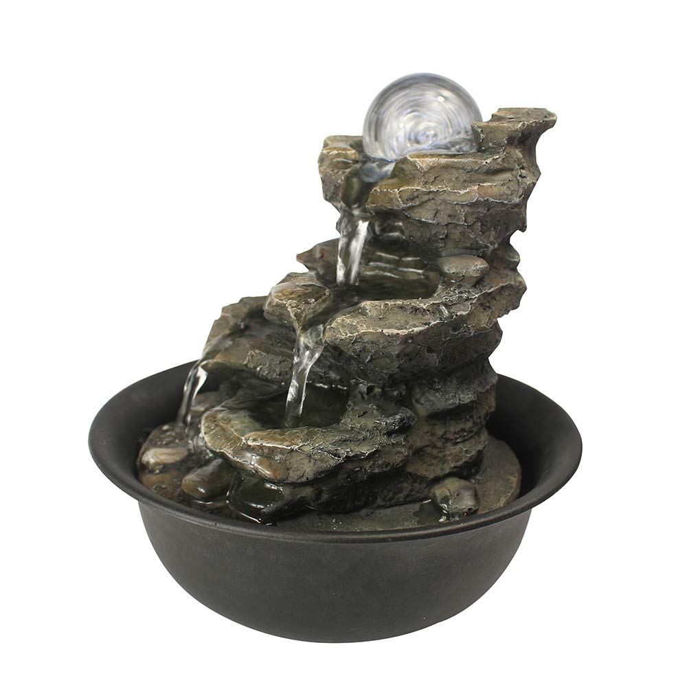 Spinning Orb Rock Cascading Tabletop Fountain, Zen Meditation Indoor Waterfall Feature