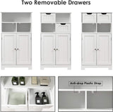 Bathroom Floor Cabinet, Storage Cabinet w/Open Shelf, 2 Doors & 2 Adjustable Drawers,