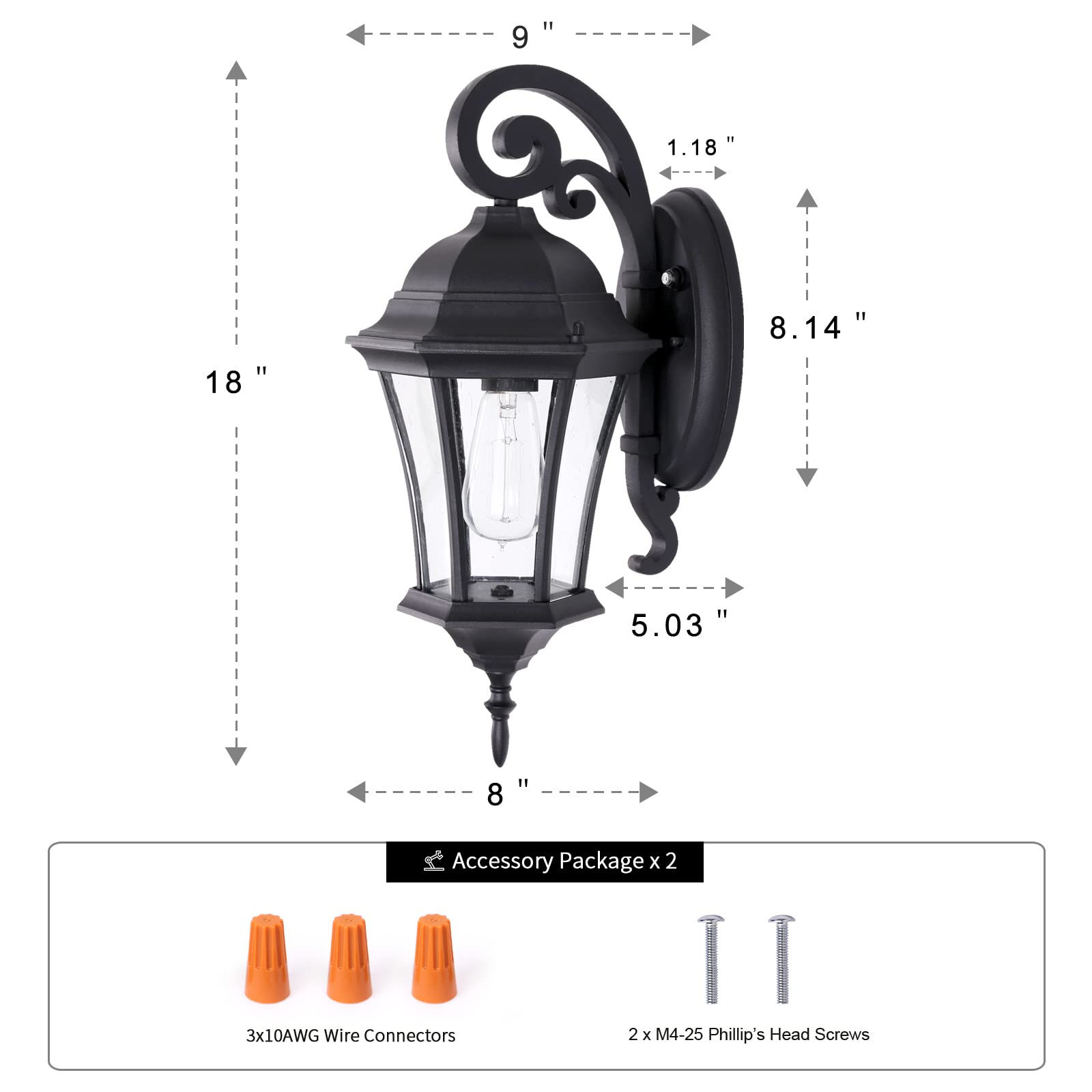 GOALPLUS 18in High Outdoor Porch Wall Lantern with Dusk to Dawn Sensor 2 Pack Exterior Doorway Coach Light Wall Mount for House, Large Photocell Sensor Outside Garage Entrance Wall Sconce for Yard