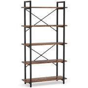 5 Tier Bookshelf, Industrial Etagere Bookcase with Metal Frame, Rustic Tall Book Shelf
