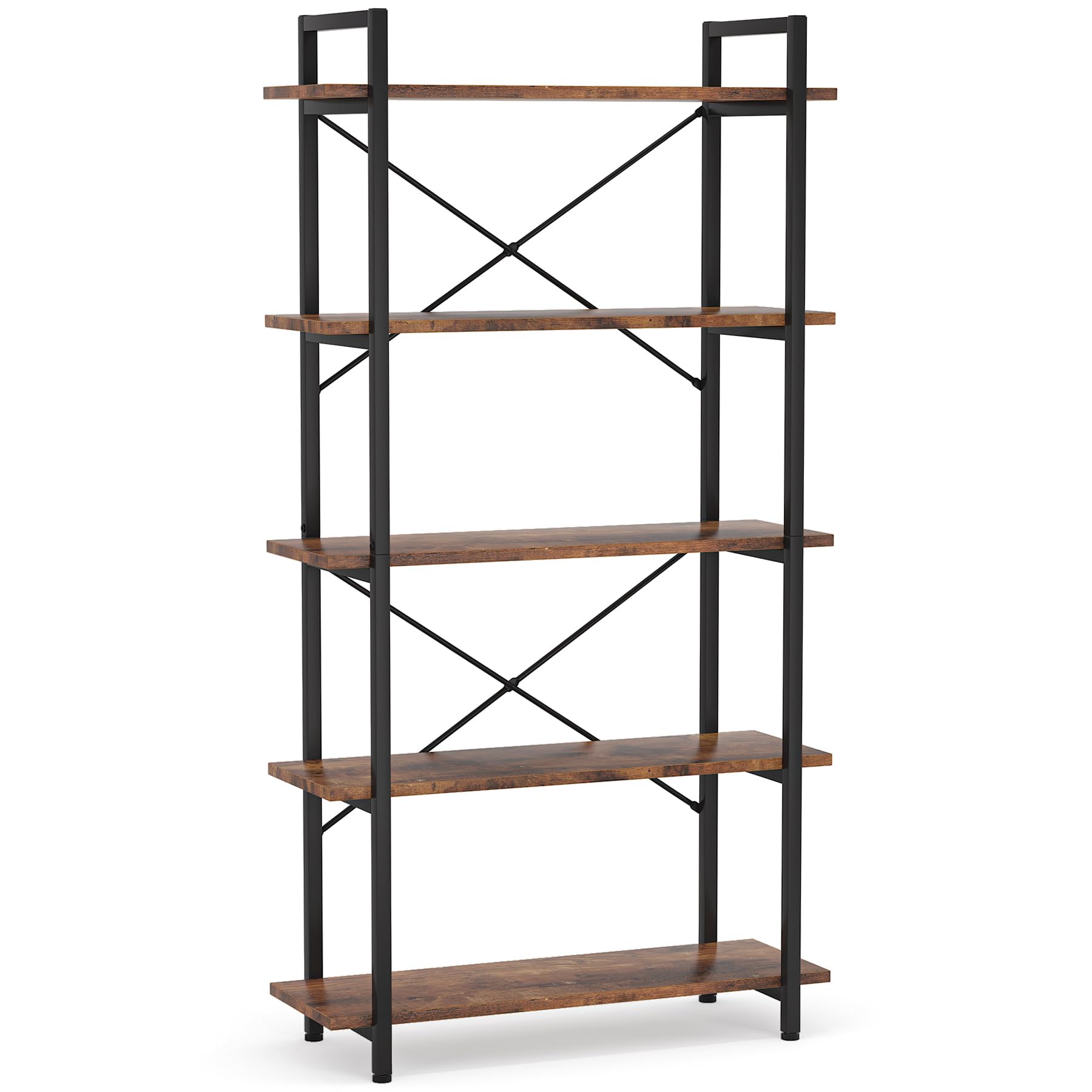 5 Tier Bookshelf, Industrial Etagere Bookcase with Metal Frame, Rustic Tall Book Shelf