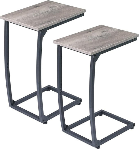 C Shaped End Table Side Table of 2, Small Sofa Table with Metal Frame