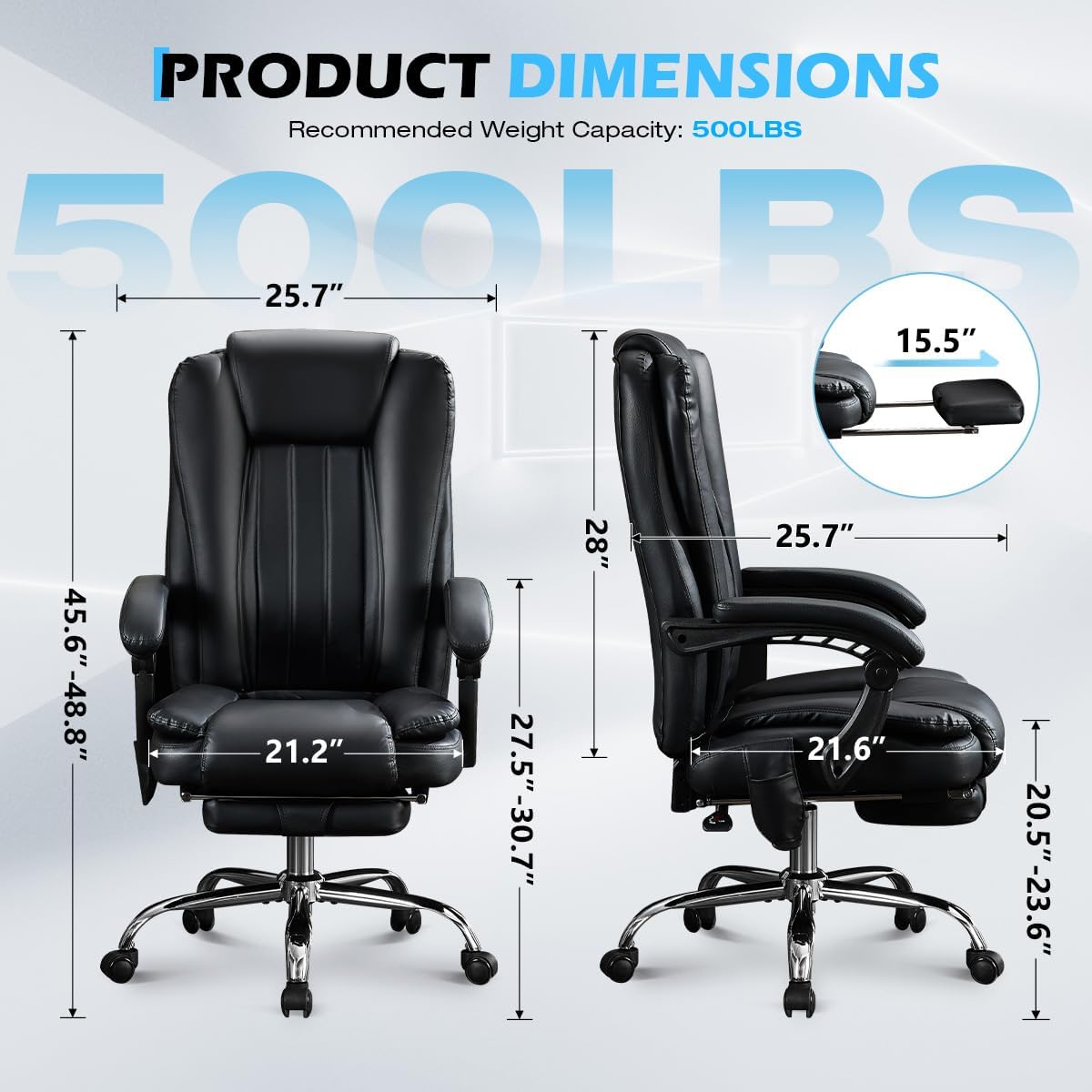 Massage Office Chair with Footrest - Ergonomic High Back Executive Chair 500lbs Capacity