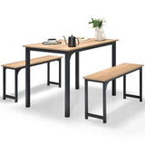 3 PCS Dining Table Set for 4, Rectangular Kitchen Table with 2 Benches