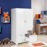 Wide White Armoire Wardrobe Closet with Adjustable Shelves and Drawers