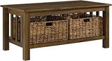 Alayna Mission Style Two Tier Coffee Table with Rattan Storage Baskets,