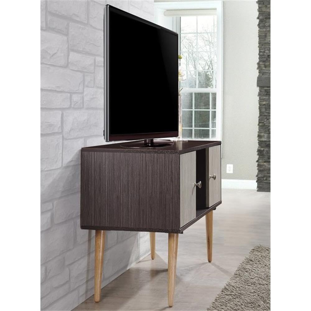 TV Stand with Two Storage Doors, and Solid Wood Legs, Chocolate