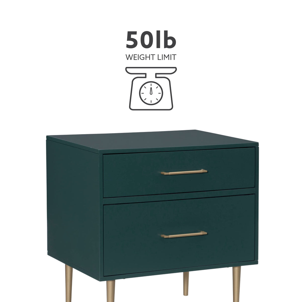 Linon Modern Dark Green Gold Hardware Lennon Two Drawer Nightstand