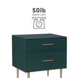 Linon Modern Dark Green Gold Hardware Lennon Two Drawer Nightstand