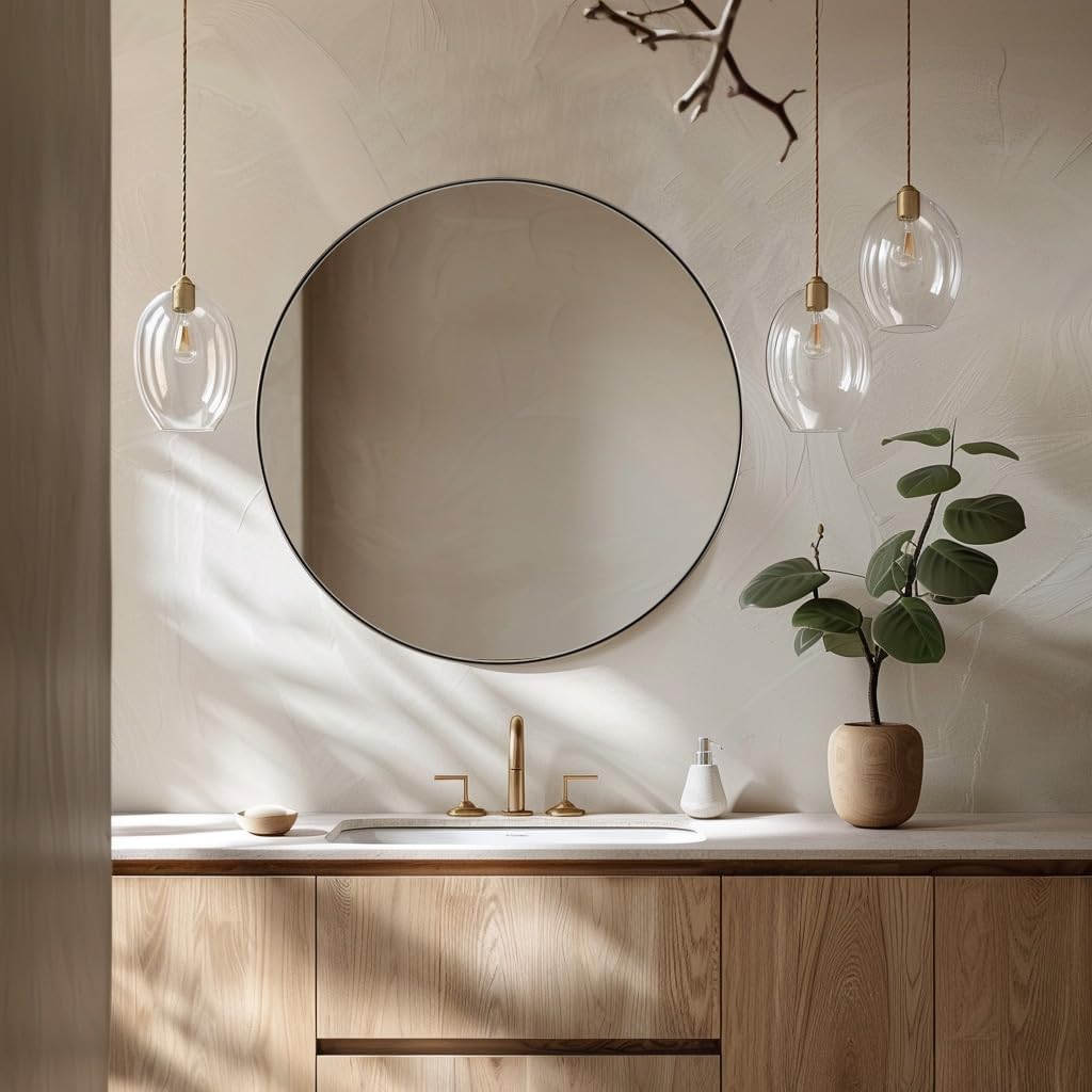 Bathroom Mirror,  Brushed Silver Round Bathroom Mirrors
