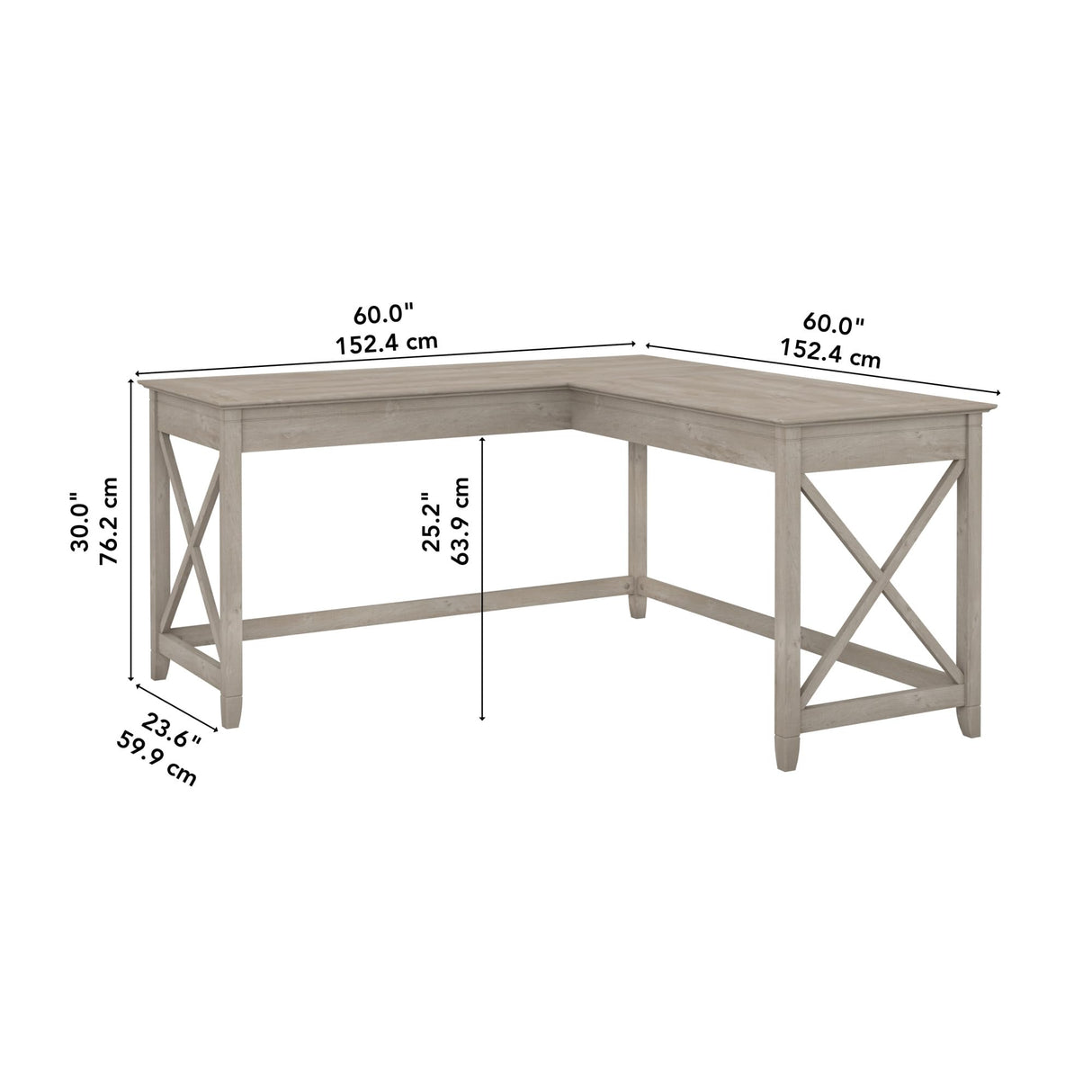 Key West L Shaped Desk, 60-inch Modern Farmhouse Writing Desk for Home Office