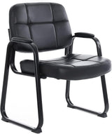 CLATINA Big & Tall Waiting Room Guest Chair with Bonded Leather Padded Arm Rest and Sled Base for Office Reception Lobby and Conference Desk, Black