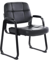 CLATINA Big & Tall Waiting Room Guest Chair with Bonded Leather Padded Arm Rest and Sled Base for Office Reception Lobby and Conference Desk, Black