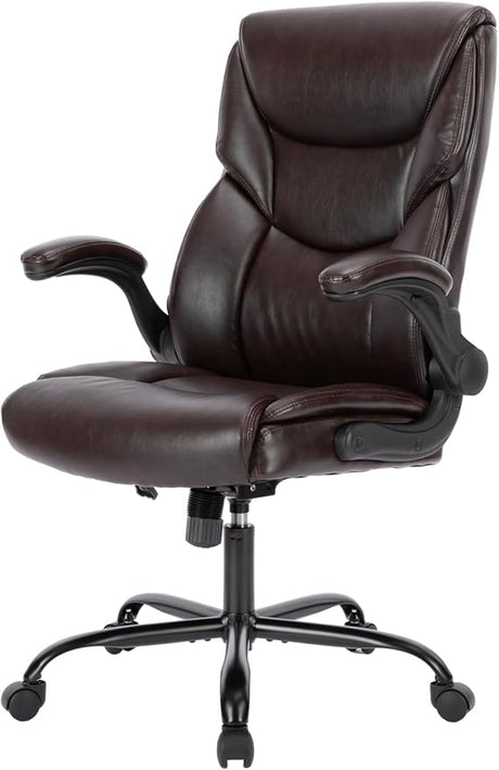 Ergonomic Executive Office Chair- PU Leather Desk Chair with Flip Up Armrests High