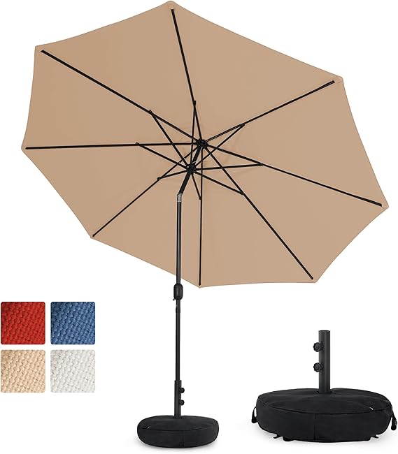 Olefin 5-Year-Non-Fading 10FT Patio Umbrella with Sand Bag Base, Outdoor Umbrella