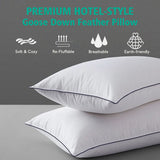 Goose Feather Down Pillows -Set of 1/2 Soft Bed Pillows for Sleeping 100% Organic Cotton