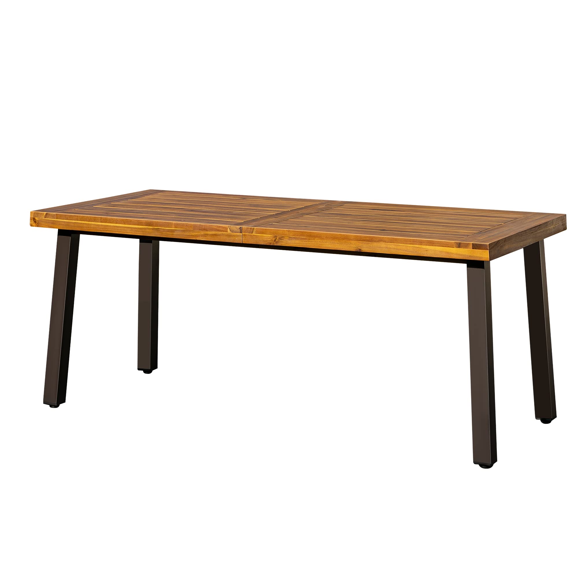 Home Acacia Wood Dining Table 6-Person Indoor Outdoor Table with Iron Legs