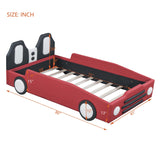 Twin Race Car Bed Frame with Wheels and Leather Headboard