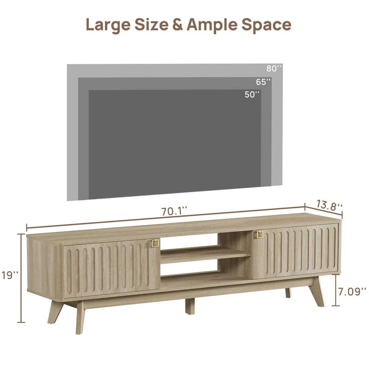 70" TV Stand Entertainment Center with Storage Cabinets