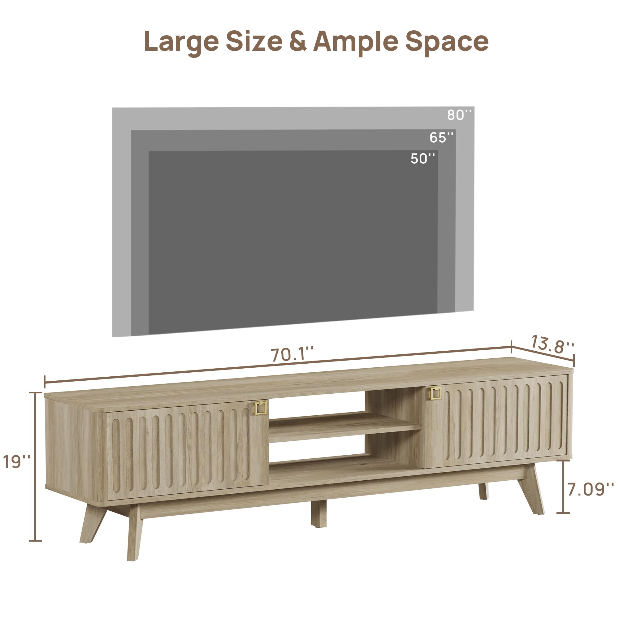 70" TV Stand Entertainment Center with Storage Cabinets