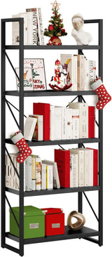 5-Tier Bookshelf, Freestanding Book Shelf, Industrial Minimalist Open Display Storage