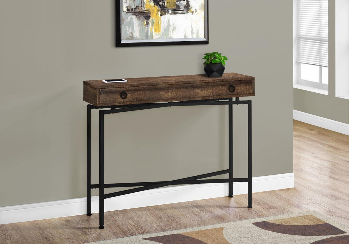 Console Sofa Accent Table, 42" L, Brown Reclaimed Wood-Look/Black Base