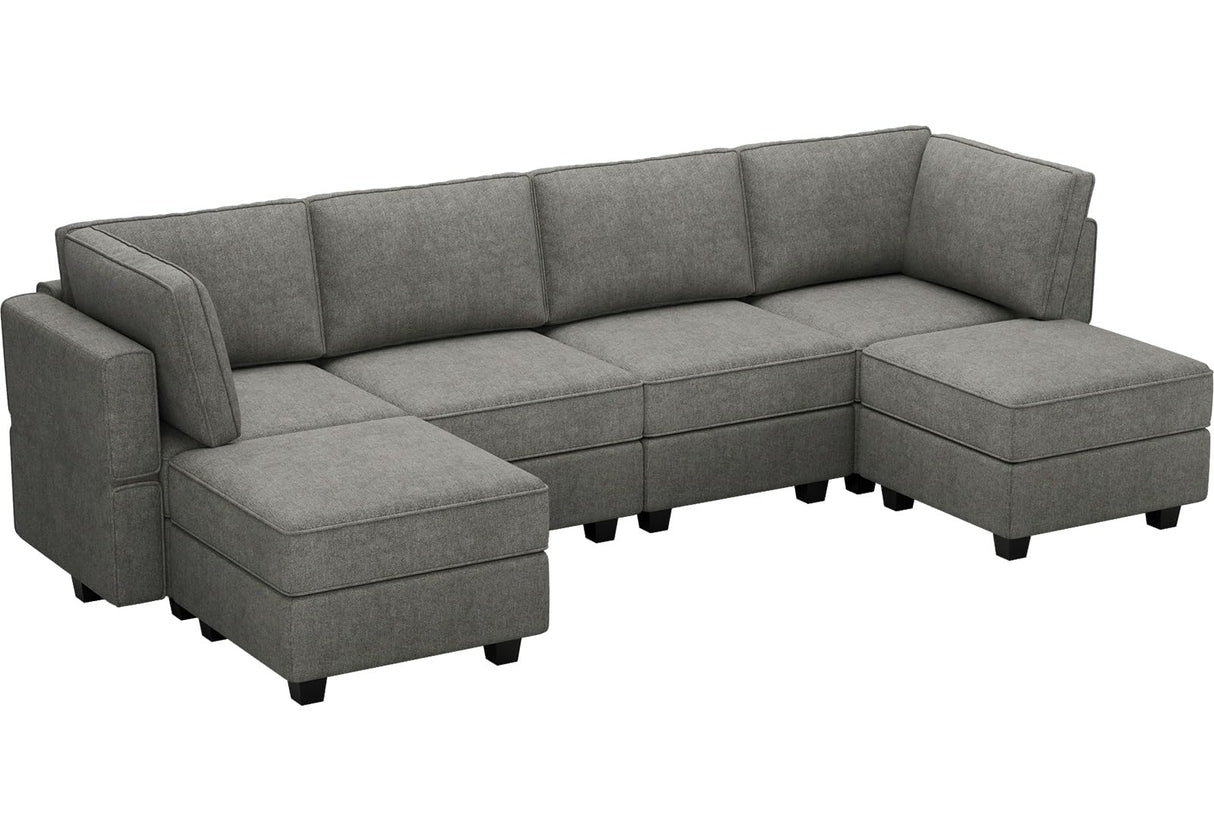 Shaped Sofa Modular Couch Reversible Storage Ottoman 6 Seater Sofa Large Couches U Shape Couch Grey