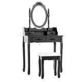 Table,Makeup Dressing Table with Oval Mirror,Bedroom Vanity Set w/Cushioned Stool 4 Drawers Women Girls Kids Black