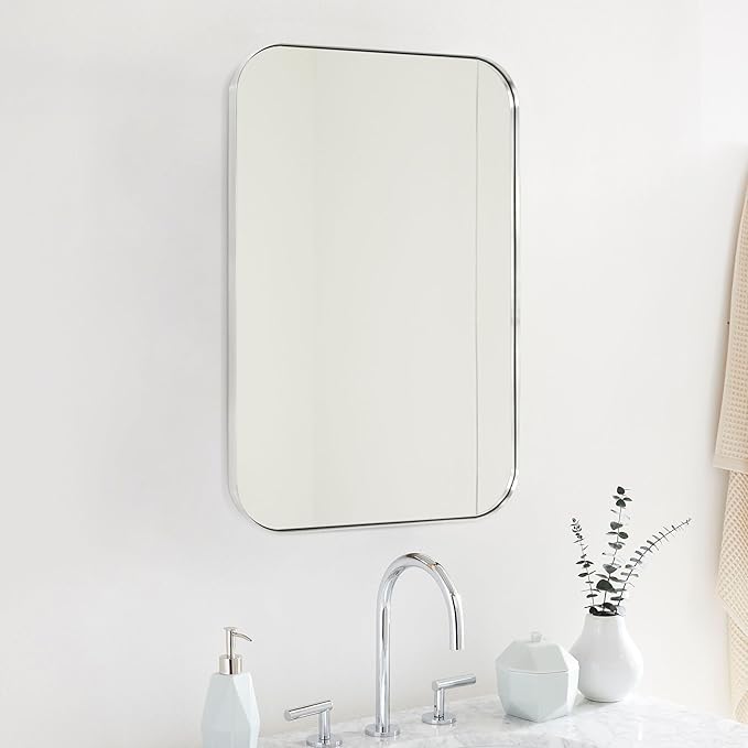 22x30'' Oil Rubbed Bronze Rounded Rectangle Bathroom Vanity Wall Mirror Stainless Steel Metal Framed Rectangular Bathroom Mirror, Vertical and Horizontal Hanging