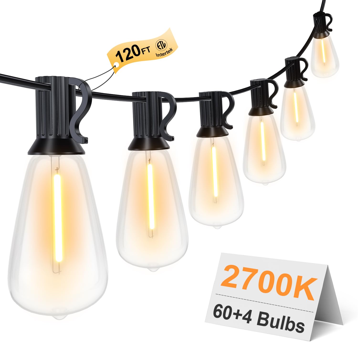 120FT Outdoor String Lights, Waterproof Patio Lights with 64 Hanging