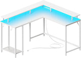 Desk L Shaped Gaming Desk with LED Lights & Power Outlets, Computer Desk with Monitor Stand