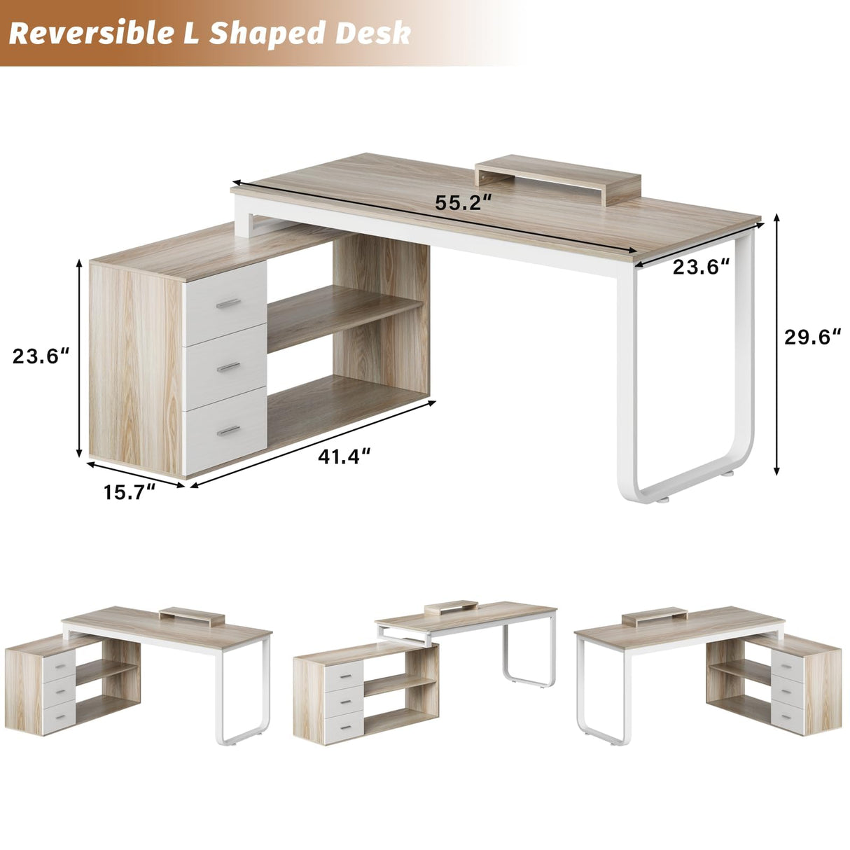 Home Office Computer Desk with 3 Drawers and2 Shelves,