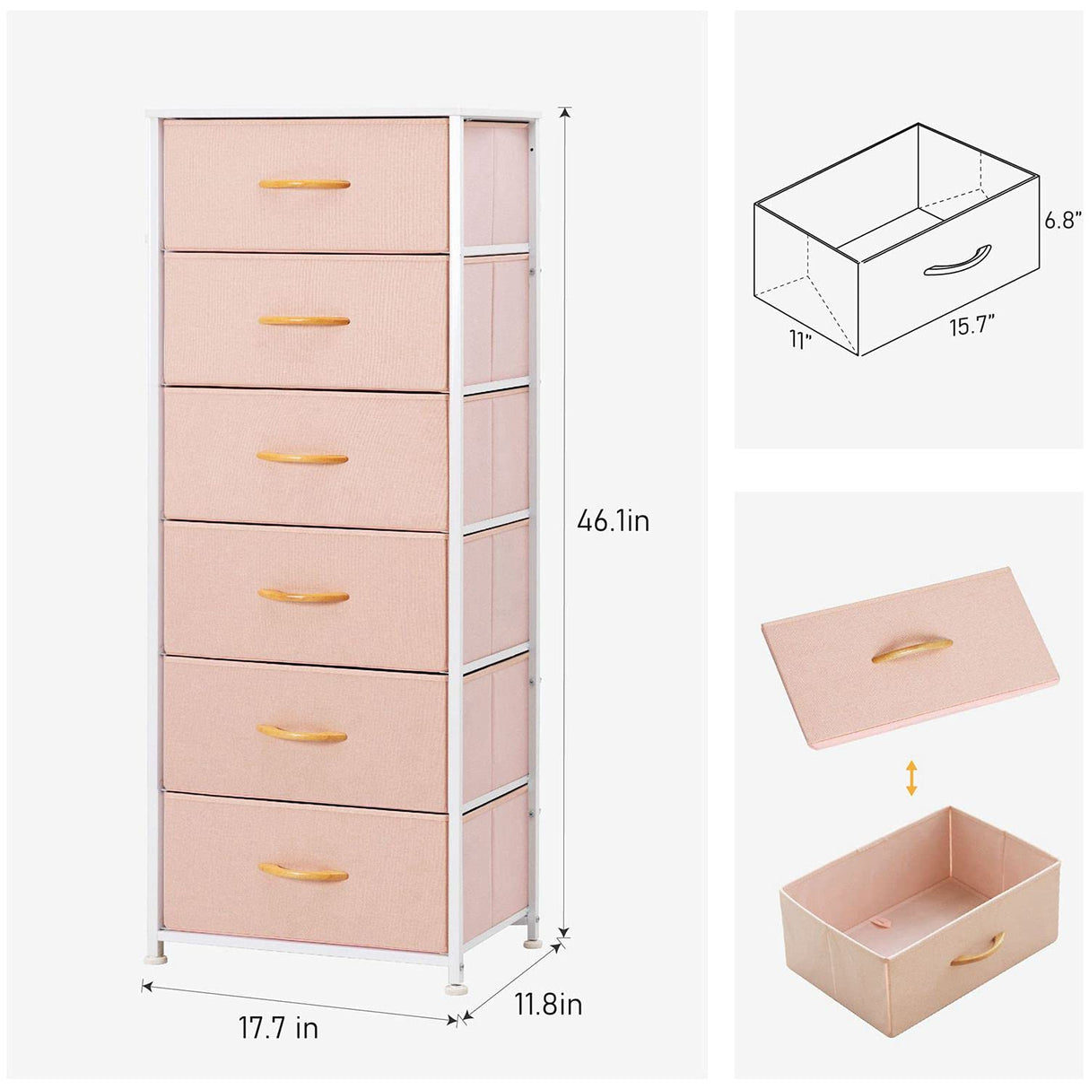 Dresser for Bedroom with 6 Drawers, Tall Dresser Vertical Storage Tower