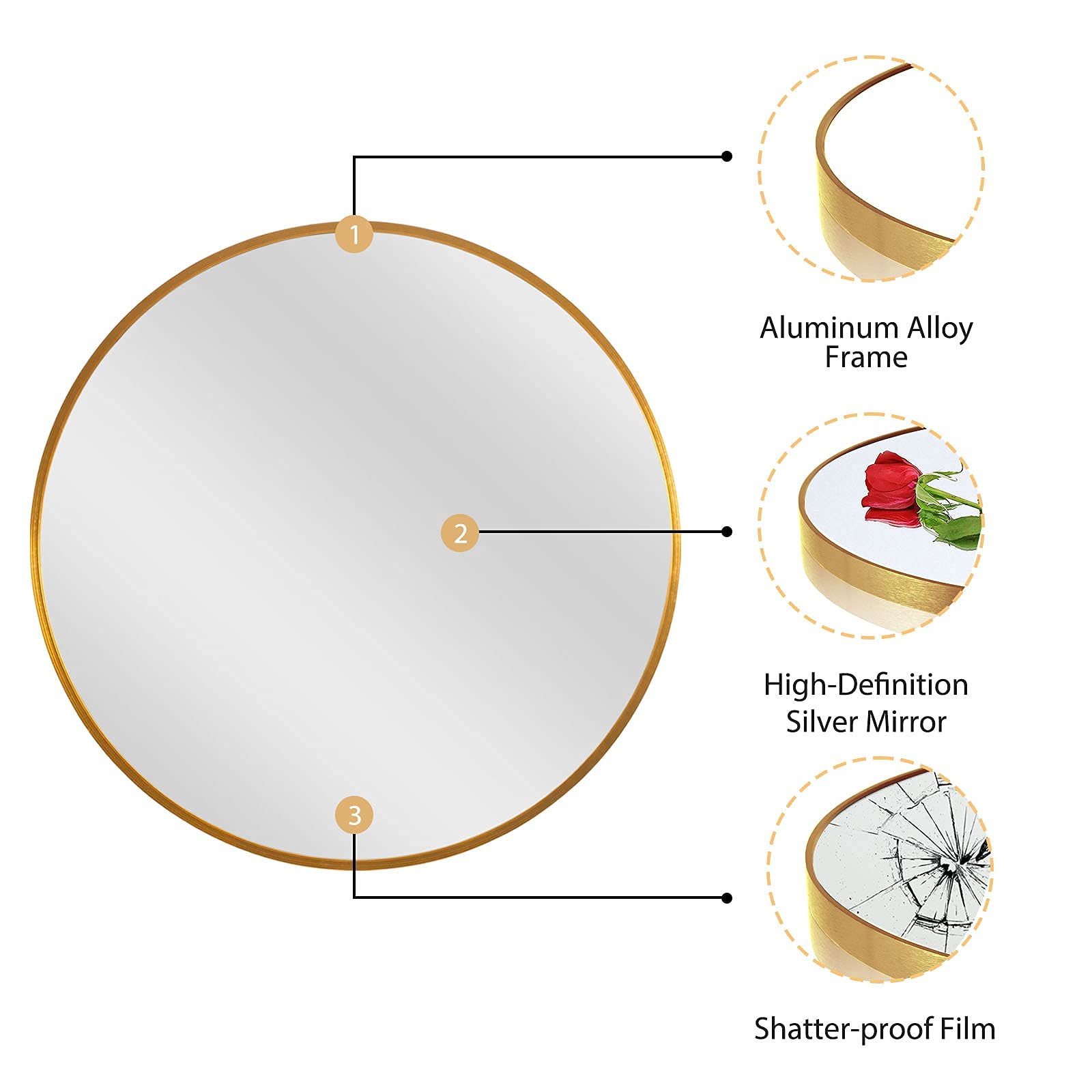 Round Mirror 20 inch Circle Mirrors for Wall Mounted Decorative for Bathroom, Bedroom