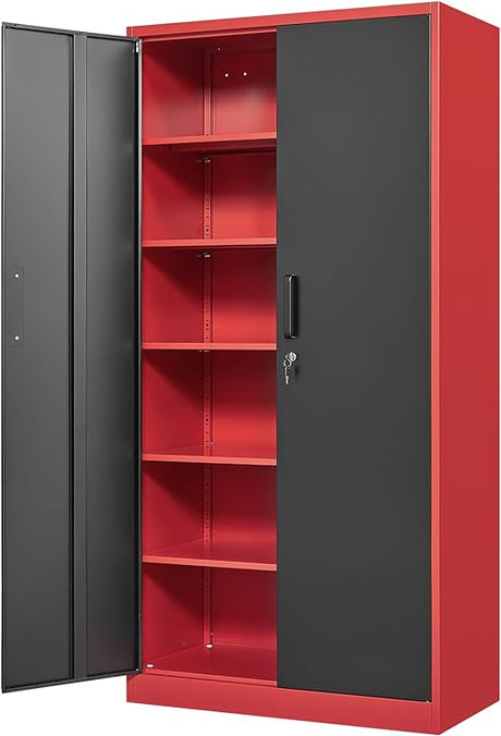 Metal Storage Cabinet with Lock - 72" Garage Storage Cabinet with 2 Locking Doors