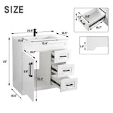 BUPWHEK 30” Luxurious Bathroom Vanity with Ceramic Sink Combo, White Bathroom Cabinet with 1 Soft Closing Door & 3 Full Extension Drawers, Faucet and Pop Up Drain Included