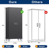 GangMei Garage Storage Cabinet with Wheels & Pegboard, 72" H Locking Metal Storage Cabinet with Doors and 4 Adjustable Shelves for Garage Workshop Home, Assembly Required, Black