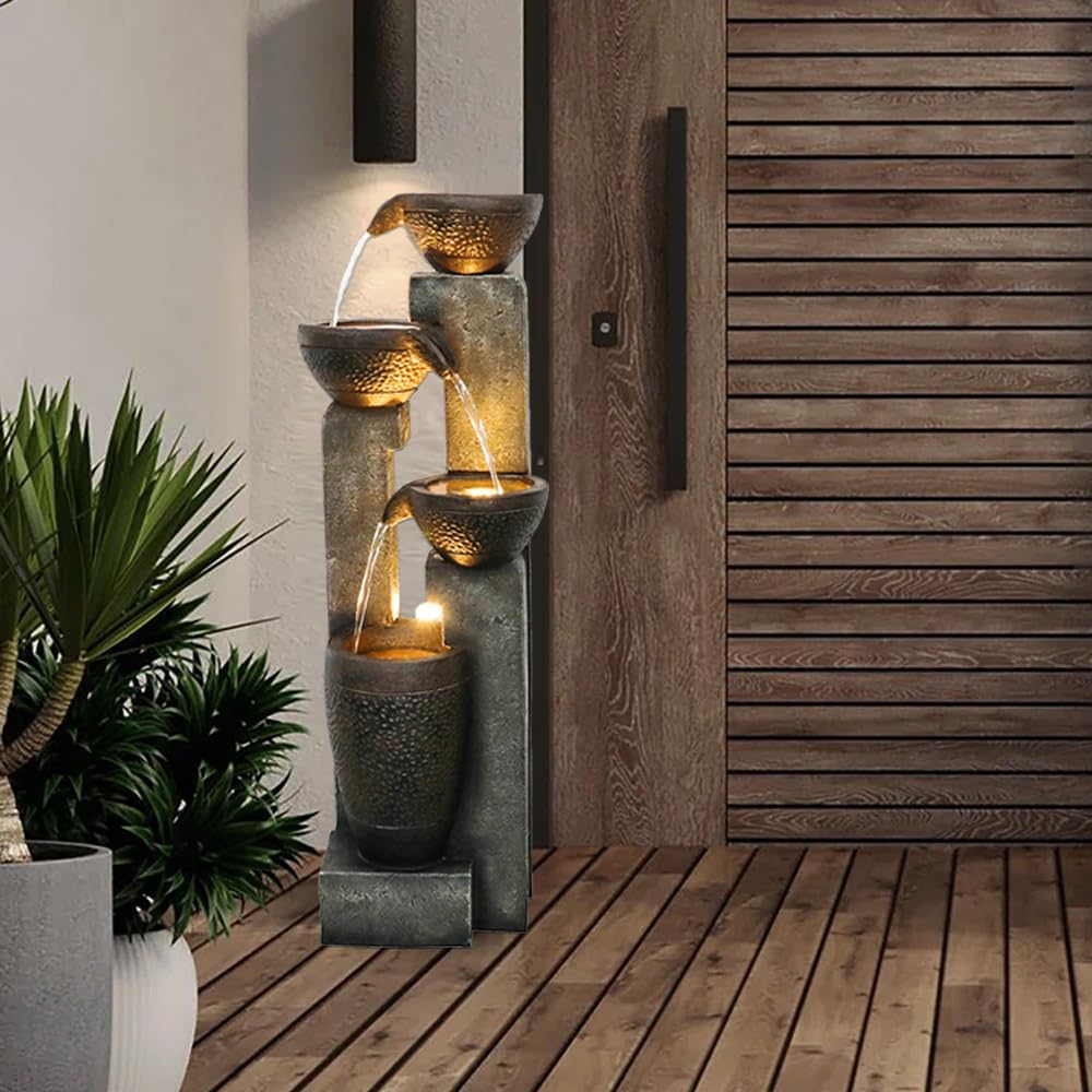 Outdoor Garden Water Fountain-Indoor Polyresin Waterfall Floor-Standing Fountains