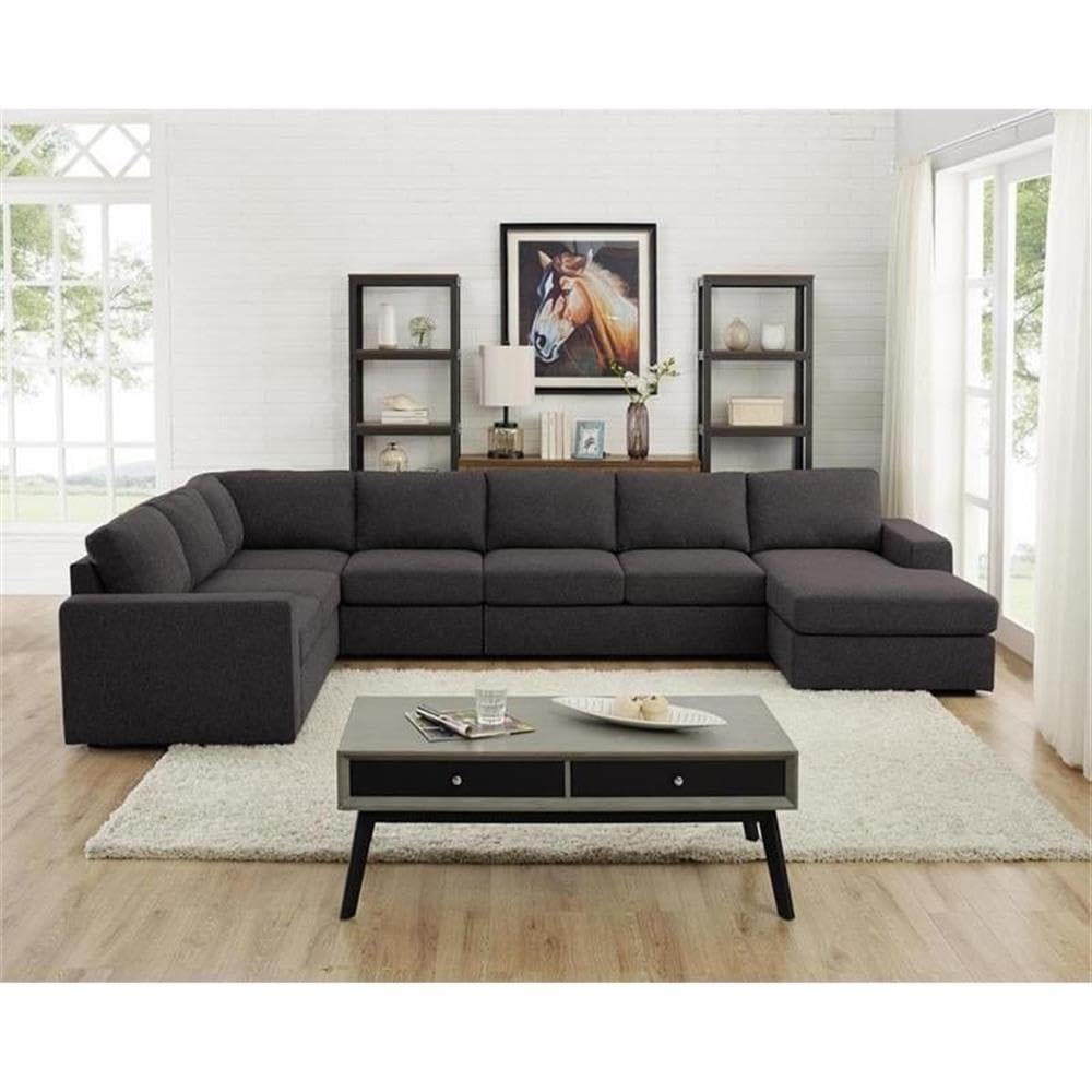 Modern Fabric Modular Sectional Sofa with Reversible Chaise in Gray
