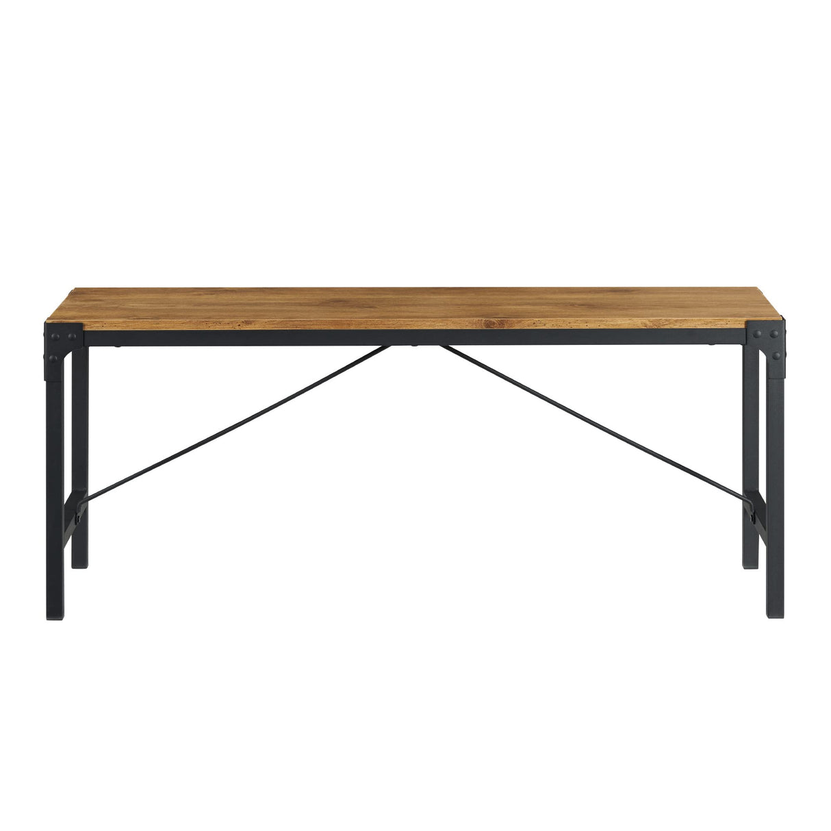 Avenue Metal and Wood Angle Iron Dining Bench, 46 Inch, Barnwood