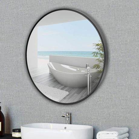 Wall Mirror, Round Mirror with Brushed Metal Frame,24 inch Black Mirror, Makeup Mirror