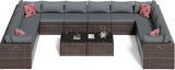 14-Piece Gray Rattan Patio Furniture Sets, Outdoor Conversation Sofa Sets