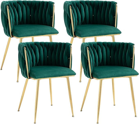 Velvet Dining Chairs Set of 4, Modern Upholstered Dining Chairs with Gold Metal Legs for