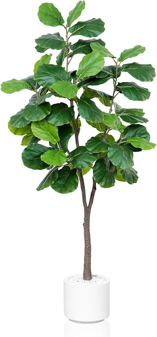 6ft Artificial Fiddle Leaf Fig Tree with 168 Leaves 6 Tree Trunks, Large Faux Ficus Lyrata