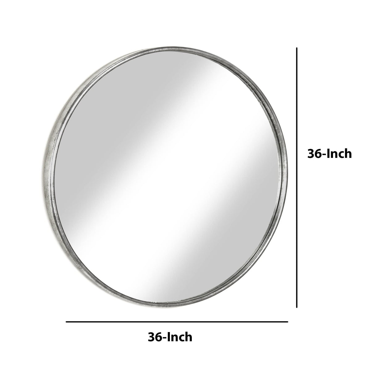 Contemporary Style Round Metal Framed Wall Mirror, Large, Silver