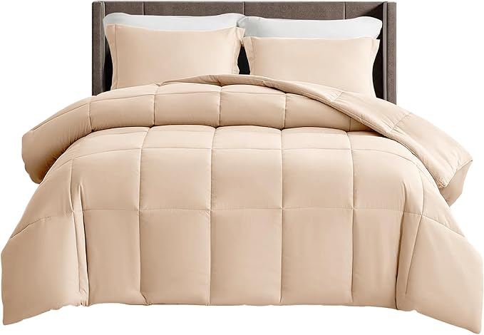 King Bed Comforter - Down Alternative Box Stitched Fluffy Comforter with Corner Tabs